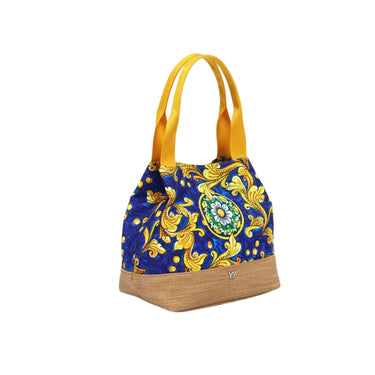 Borsa Donna con fantasia all over e due manici a spalla in contrasto colore