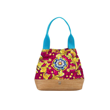 Borsa Donna con manici a spalla in contrasto colore e fantasia all over