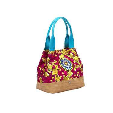 Borsa Donna con manici a spalla in contrasto colore e fantasia all over