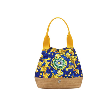 Borsa Donna con fantasia all over e due manici a spalla in contrasto colore