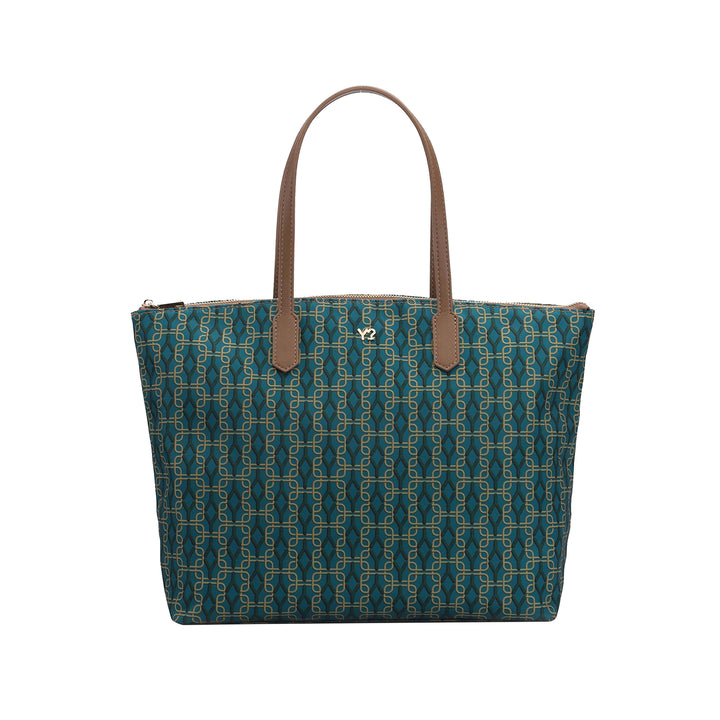 Borsa Donna shopper Verde, con fantasia all over e due manici a spalla