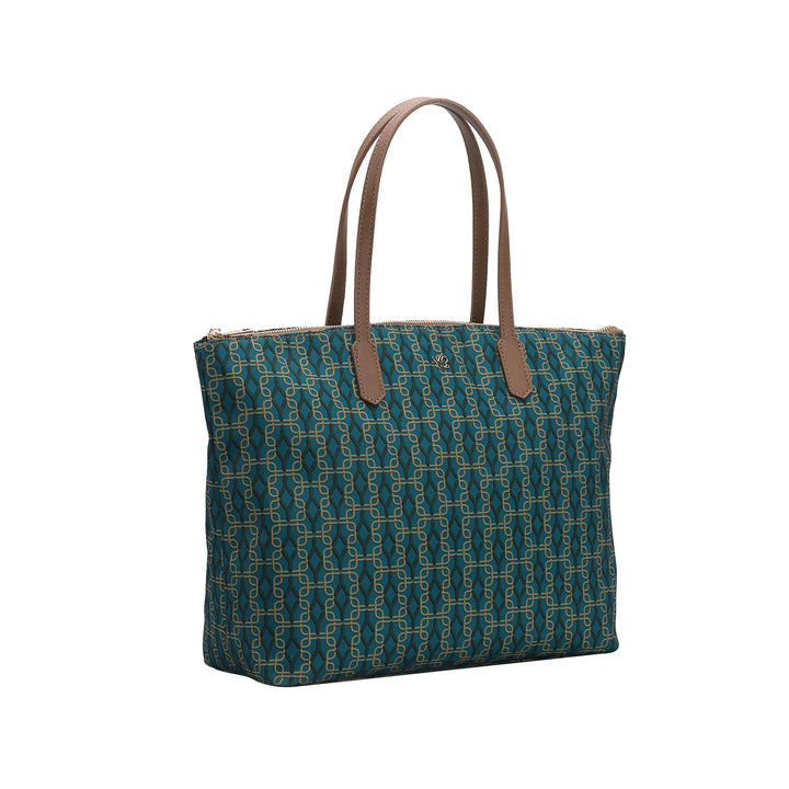 Borsa Donna shopper Verde, con fantasia all over e due manici a spalla