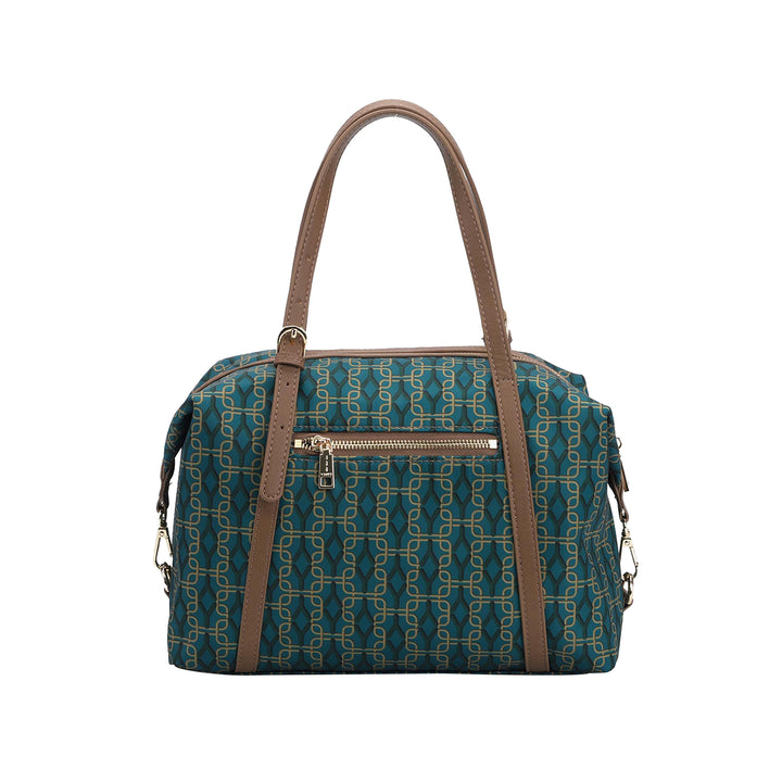 Borsa Donna Boston Verde, con fantasia all over e una pratica chiusura zip