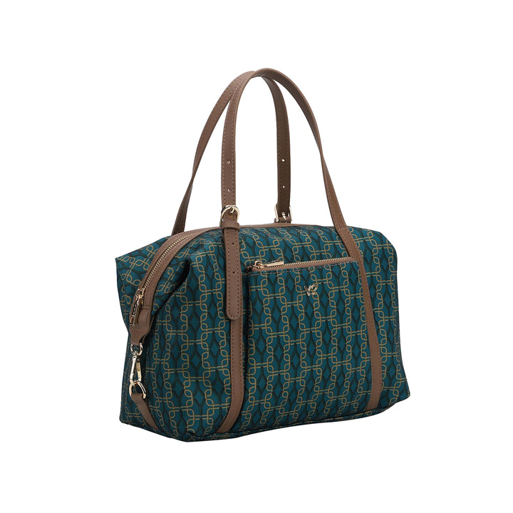 Borsa Donna Boston Verde, con fantasia all over e una pratica chiusura zip