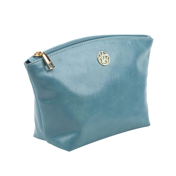 Beauty Case Donna in ecopelle Celeste con pratica chiusura zip