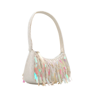 Borsa con strass pendenti e perline colore Bianco