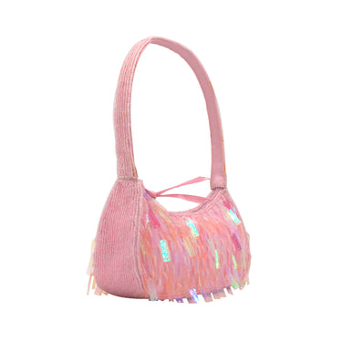 Borsa con strass pendenti e perline colore Rosa