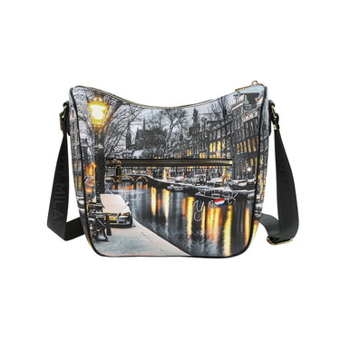 Retro Borsa modello Hobo con tracolla e tasca con zip sul retro colore Amsterdam Snow