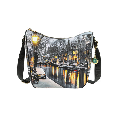 Borsa modello Hobo con tracolla e tasca con zip sul retro colore Amsterdam Snow