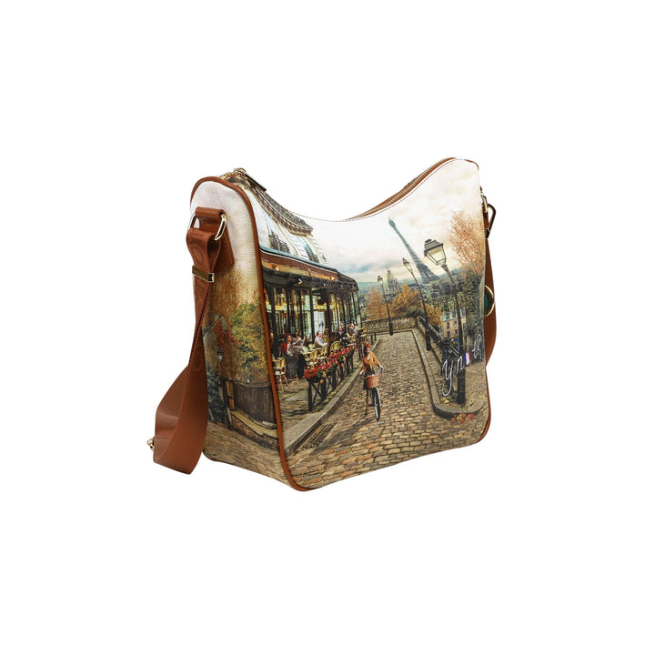 Borsa modello Hobo con tracolla e tasca con zip sul retro colore Romantic Paris