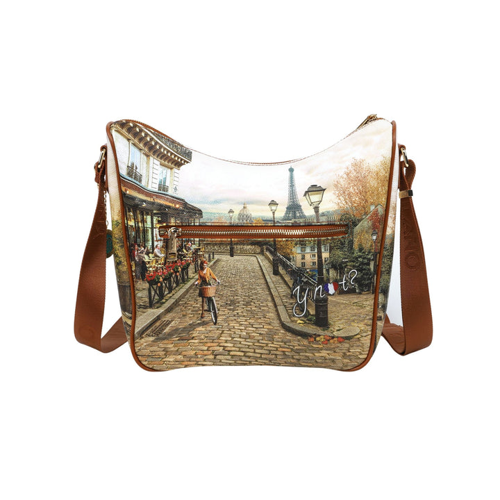 Retrp Borsa modello Hobo con tracolla e tasca con zip sul retro colore Romantic Paris