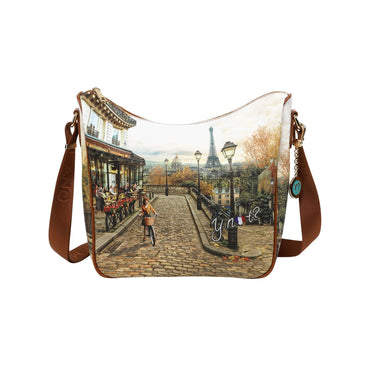 Borsa modello Hobo con tracolla e tasca con zip sul retro colore Romantic Paris