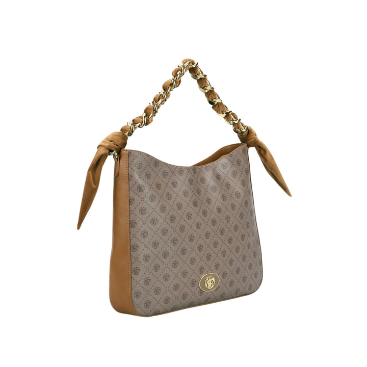 Borsa a spalla con manico con foulard e catena colore Almond Logo