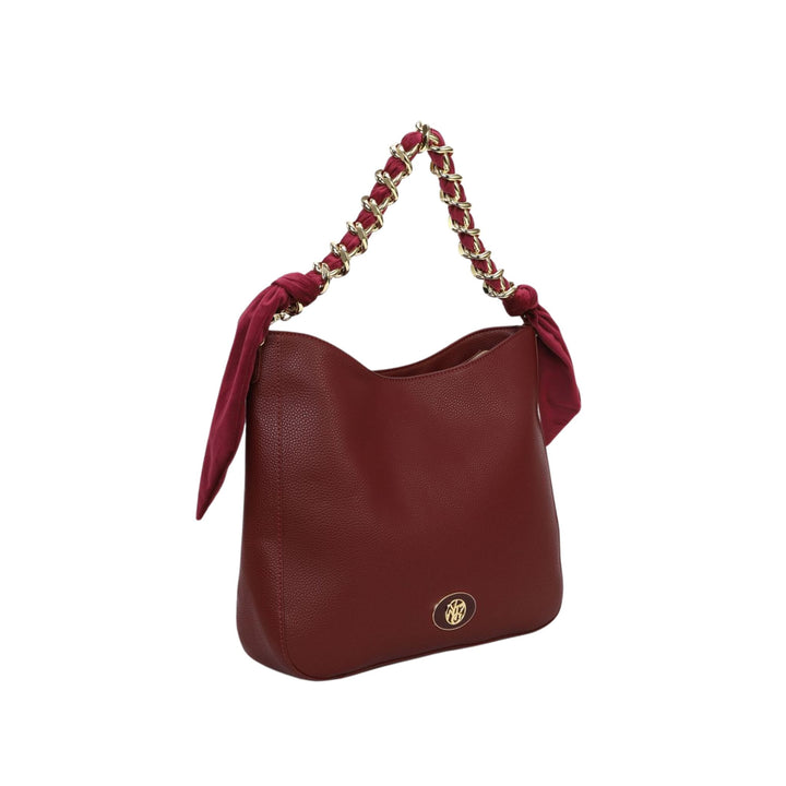 Borsa a spalla con manico con foulard e catena colore Bordeaux