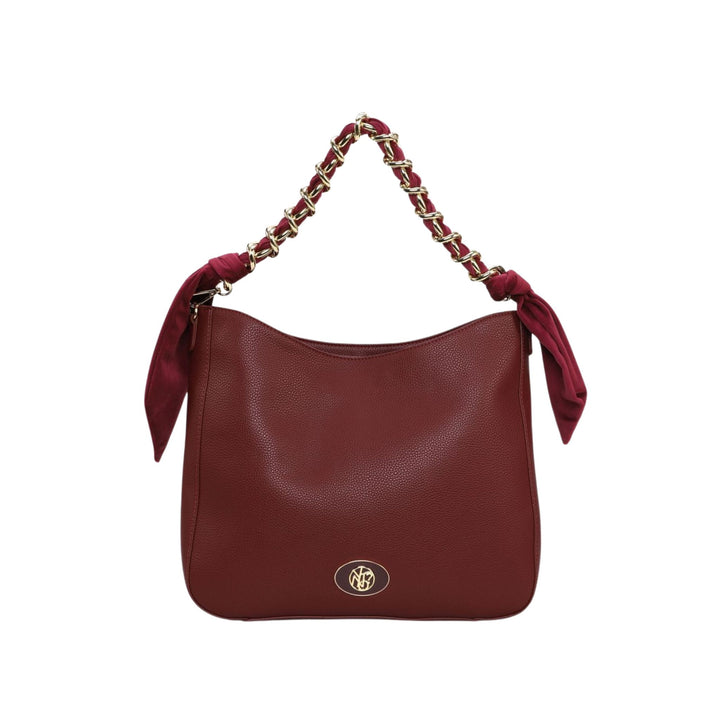 Borsa a spalla con manico con foulard e catena colore Bordeaux