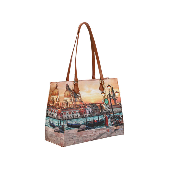 Borsa a spalla con doppi manici e stampa Venice Sunset