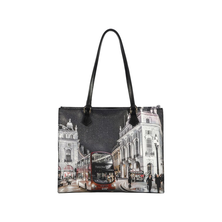 Borsa a spalla con doppi manici e stampa London By Night