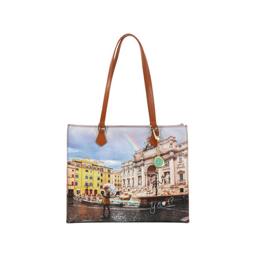 Borsa a spalla con doppi manici e stampa Rainbow Rome