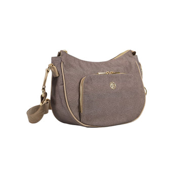 Immagine frontale Borsa con tasca sul davanti con zip colore Beige e tracolla. 