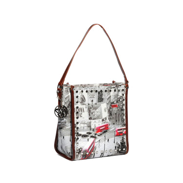 Women's shoulder bag with print and studs