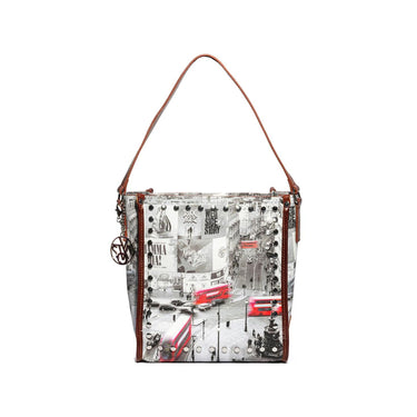 Women's shoulder bag with print and studs