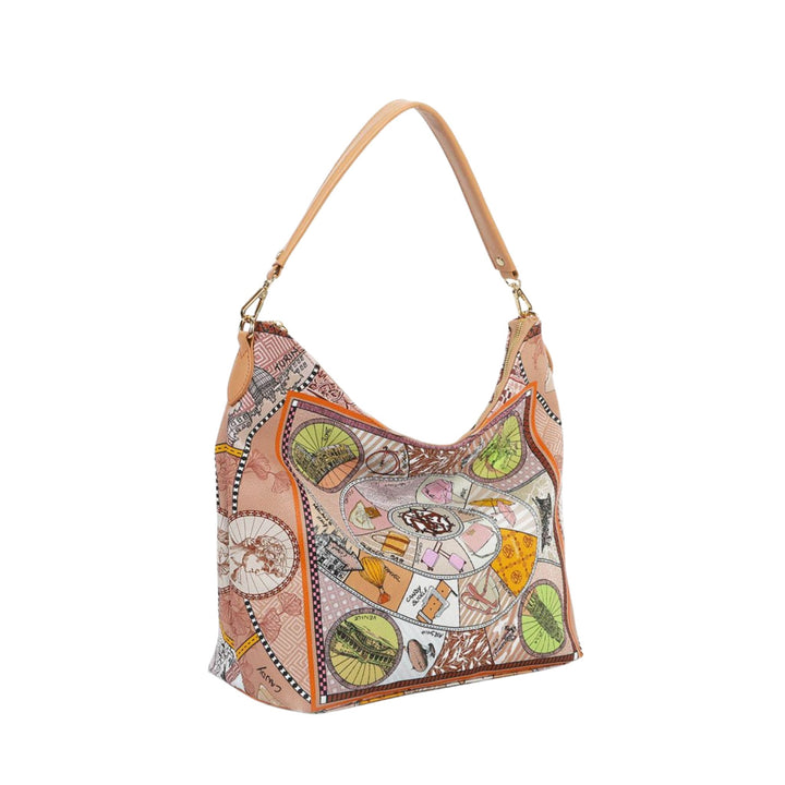 Borsa Donna con fantasia multicolore all over e manico a spalla rimovibile  