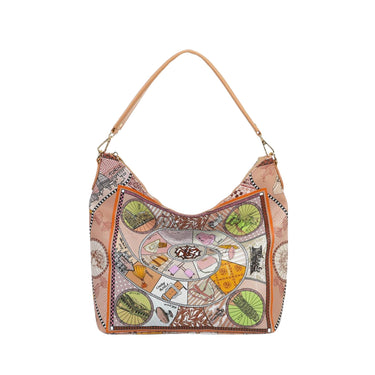 Borsa Donna con fantasia multicolore all over e manico a spalla rimovibile  