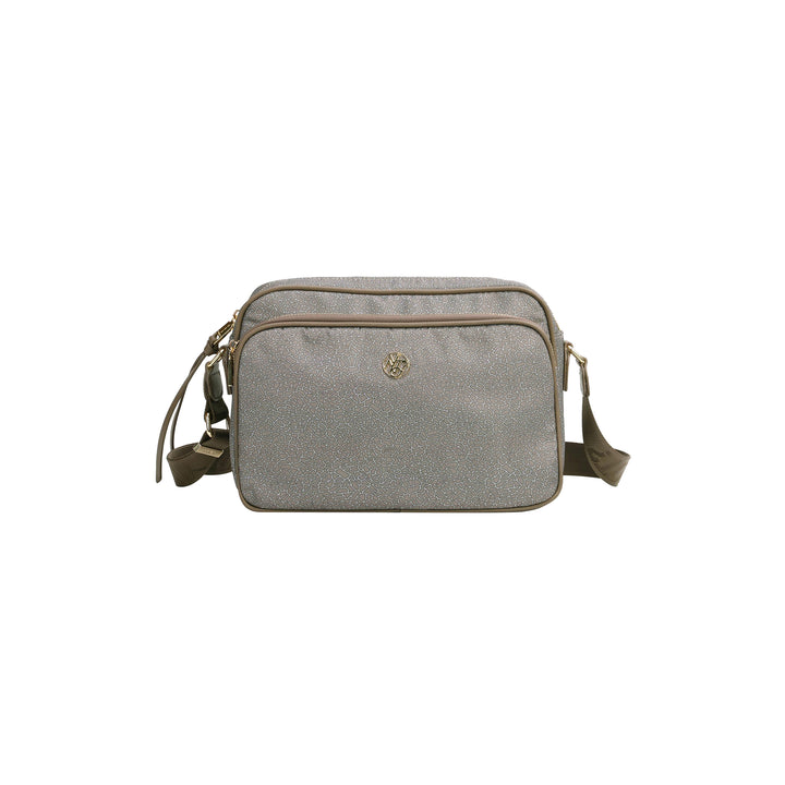 Borsa Donna in tessuto Beige resistente, con logo metallico e due tasche 