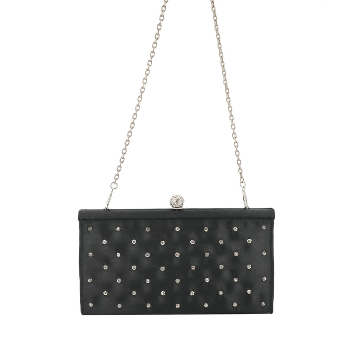 Clutch con strass sul davanti e chiusura a clip