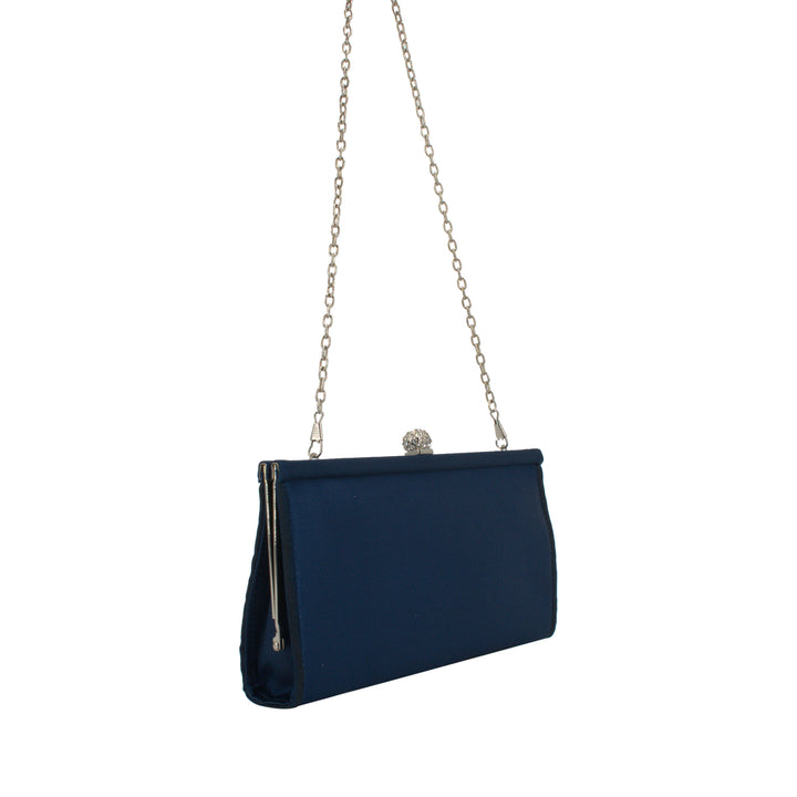 Clutch effetto raso Blu con clip e tracolla