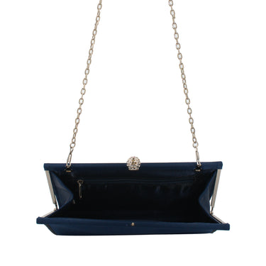 Clutch effetto raso Blu con clip e tracolla