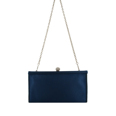 Clutch effetto raso Blu con clip e tracolla