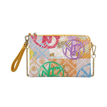 Clutch con stampa all over e tracolla removibile