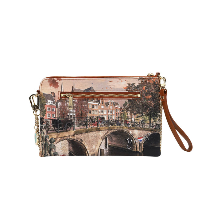 Clutch Donna con tracolla a catena, chiusura zip e tasca posteriore