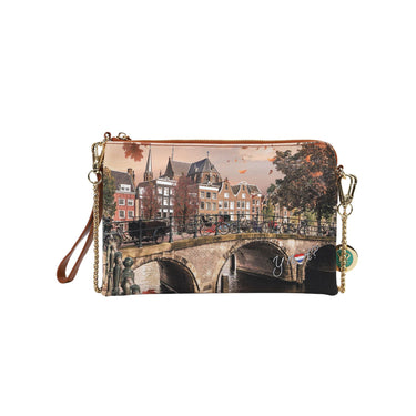 Clutch Donna con tracolla a catena, chiusura zip e tasca posteriore