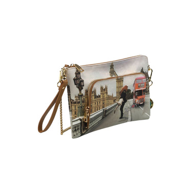 Clutch Donna in ecopelle stampata con tasca frontale e charm logo