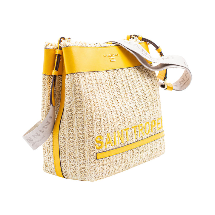 Borsa Donna in paglia con scritta gialla saint tropez