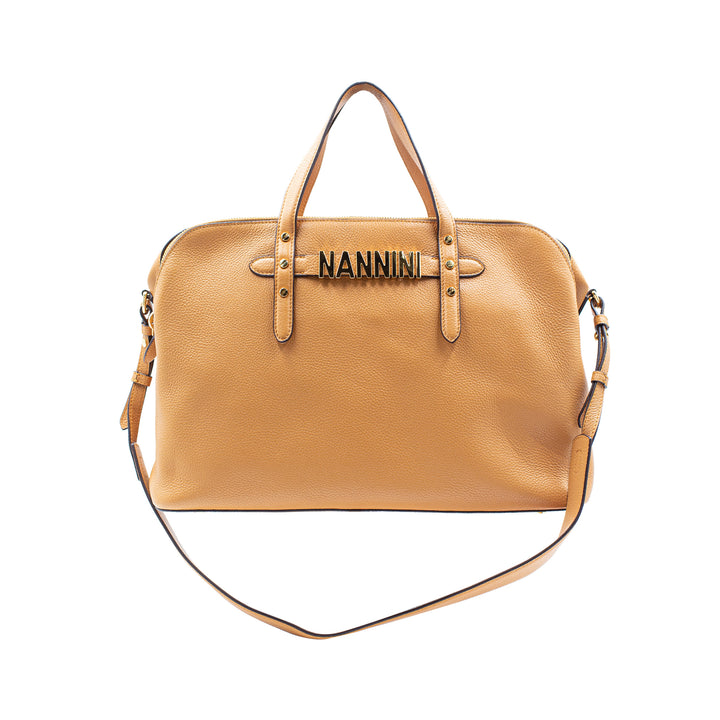 Borsa a mano Donna con logo lettering frontale cammello