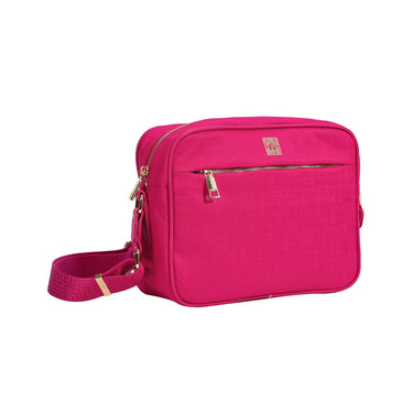 Borsa a tracolla in nylon con tasca frontale colore Fucsia