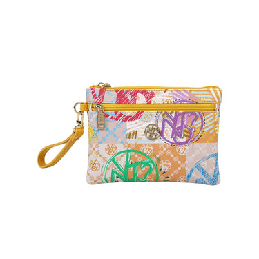 Pochette Donna con stampa multicolore, cerniera e laccetto da polso