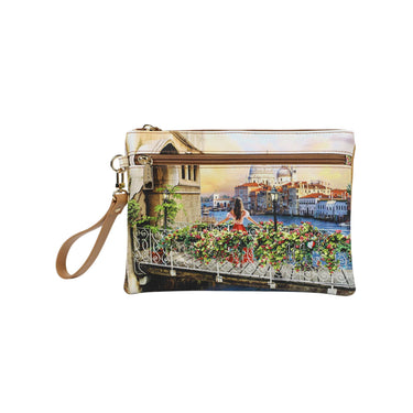 Pochette Donna con chiusura zip, iconica stampa e laccetto da polso