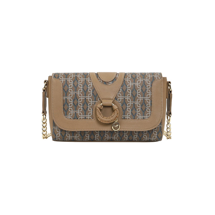 Borsa Donna Beige con patta ed inserti fantasia