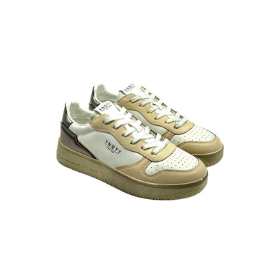 Sneakers Donna con tomaia in pelle e inserti scamosciati Beige