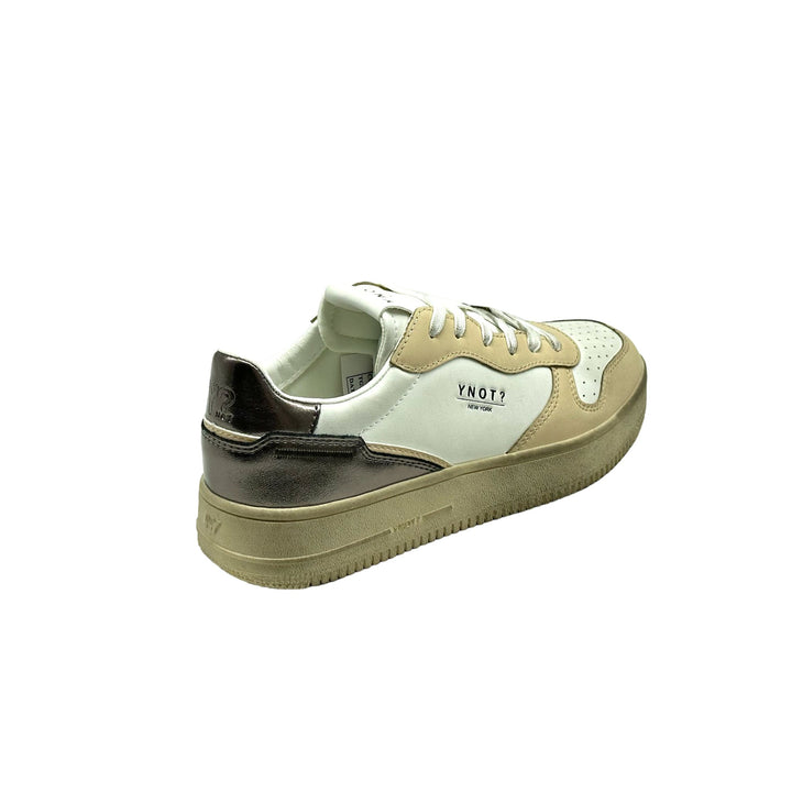 Sneakers Donna con tomaia in pelle e inserti scamosciati Beige