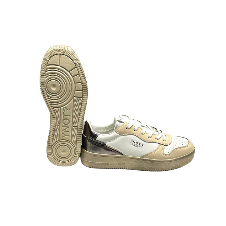 Sneakers Donna con tomaia in pelle e inserti scamosciati Beige