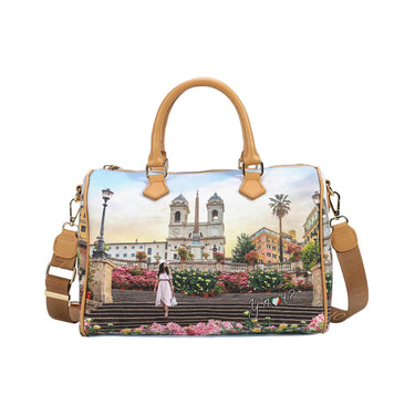 Borsa a bauletto con stampa all over e tracolla 