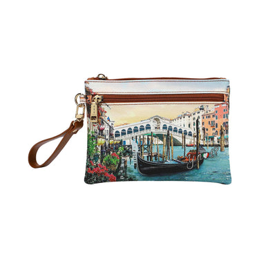 Clutch con stampa Canaletto e tasca frontale 