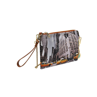 Clutch Donna in ecopelle con zip, catena a tracolla e charm logo