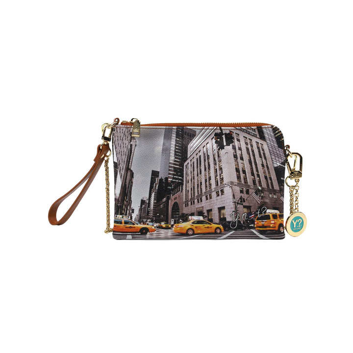 Clutch Donna in ecopelle con zip, catena a tracolla e charm logo