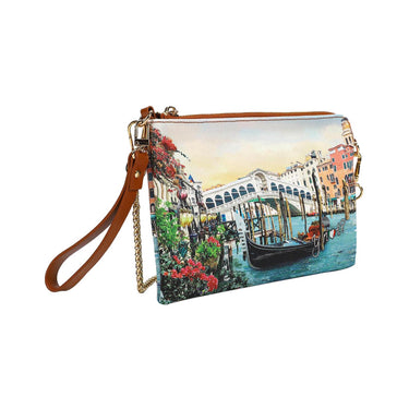 Clutch con stampa Canaletto e catena